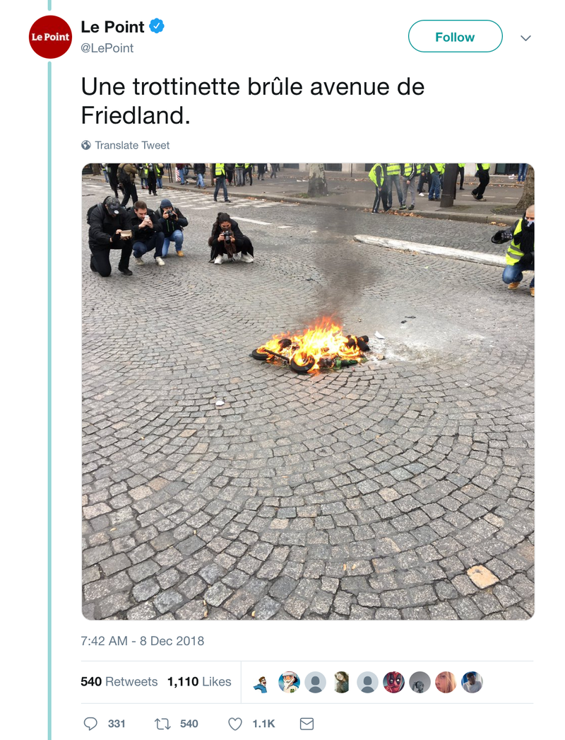 Illustration for article titled That Photo 'Debunking' the Paris Protest Fires is Actually Bullshit